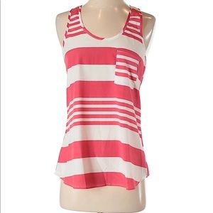 White and red stripe razorback blouse